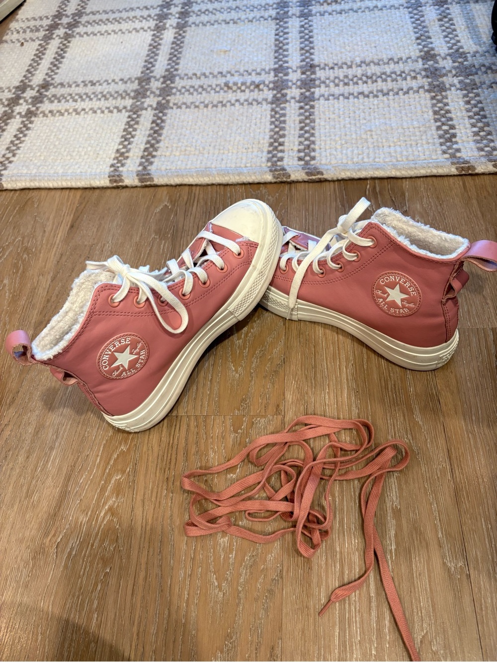 Converse Pink High-Top Platform Sneakers with Sherpa Lining